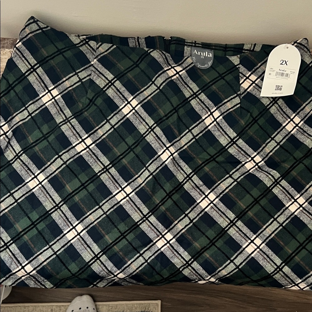 ARULA Green and Navy Plaid A-Line Skirt